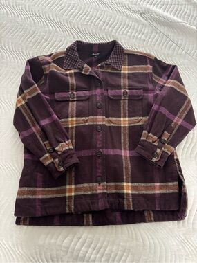 Madewell Plaid Button-Front Shirt Jacket in Deep Plum